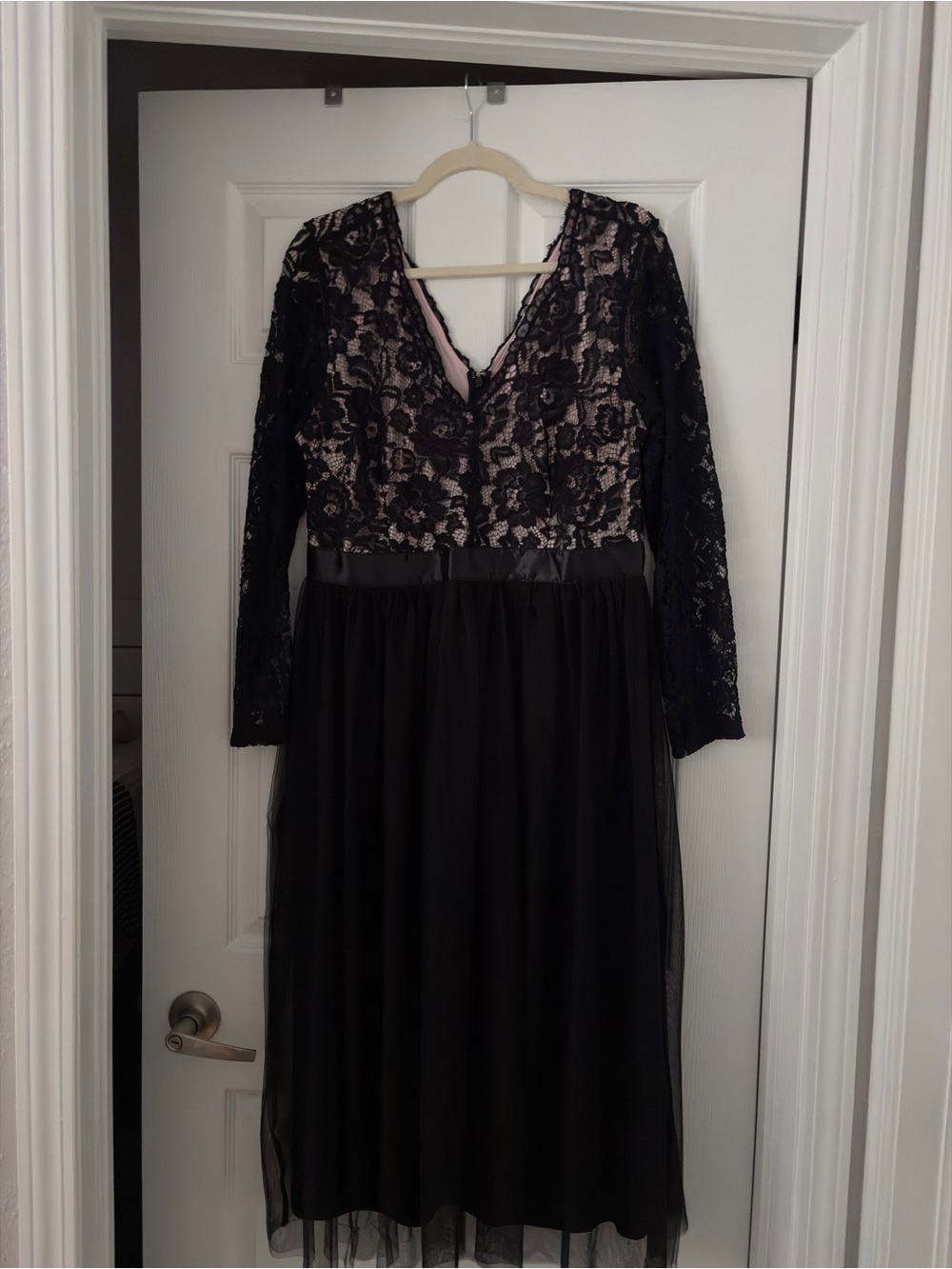 Ricki's Black Lace Long Sleeve Midi Dress with Blush Lining